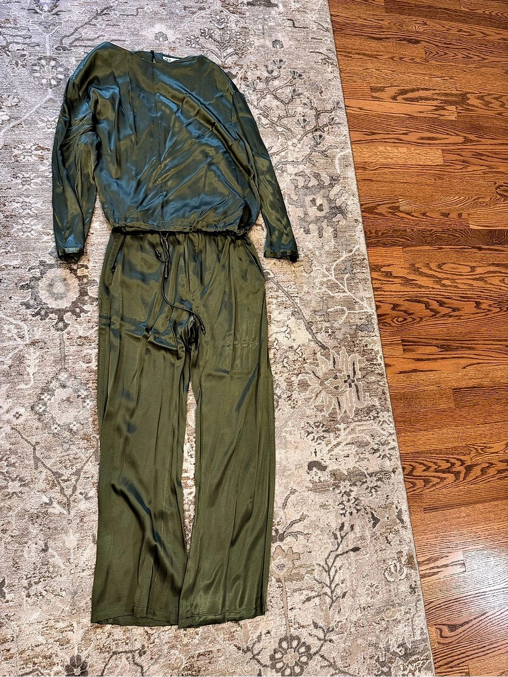 Zara Abstract Green & Blue Jumpsuit Size Small Like New